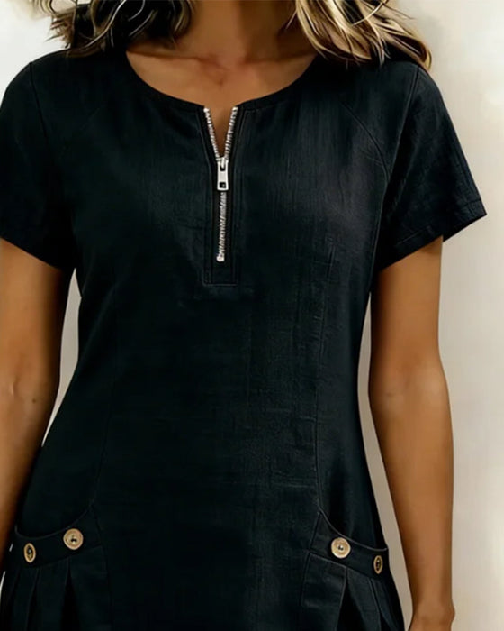 Kjole Lynlås Lomme Bomuld Hør