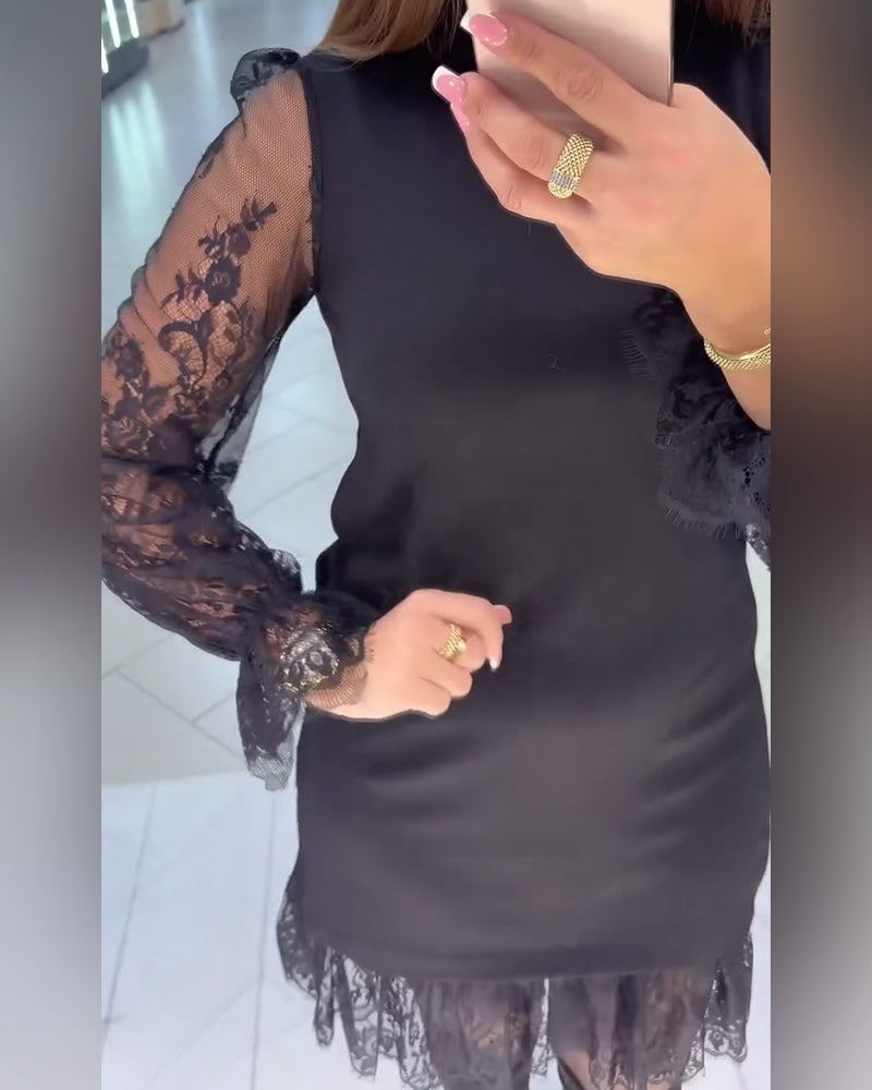 Blonde Kantet Patchwork Kjole