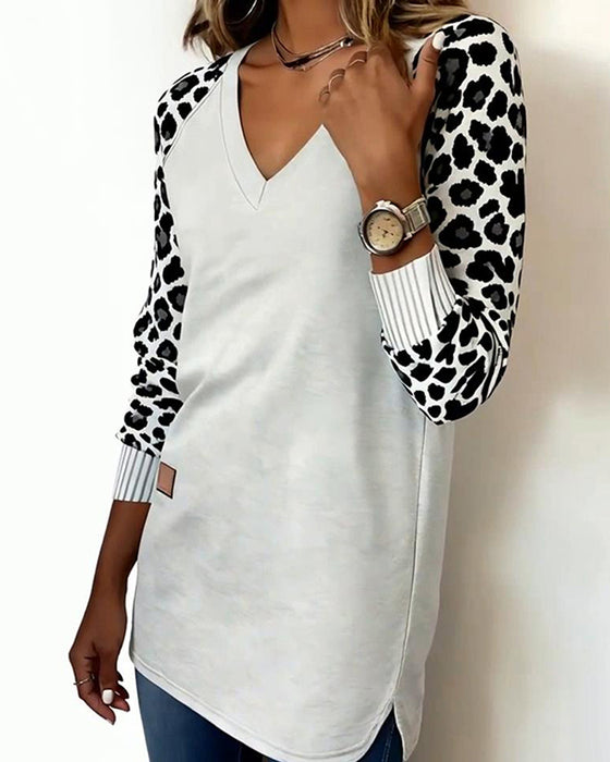 Midjelang Sweatshirt Med V-Halsudskæring Og Leopardtryk