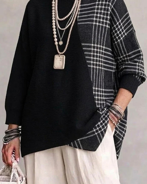 Pullover Høj Krave Uregelmæssig Linje Løs