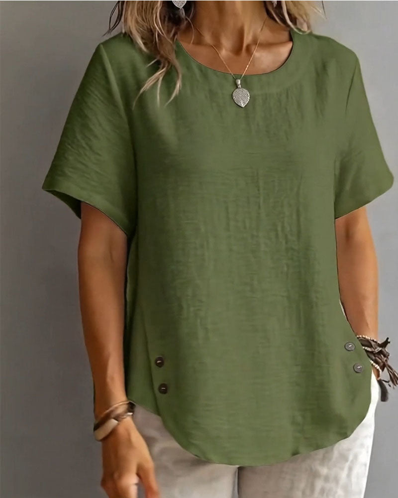 T-Shirt Rund Hals Ensfarvet Enkel 100% Bomuld