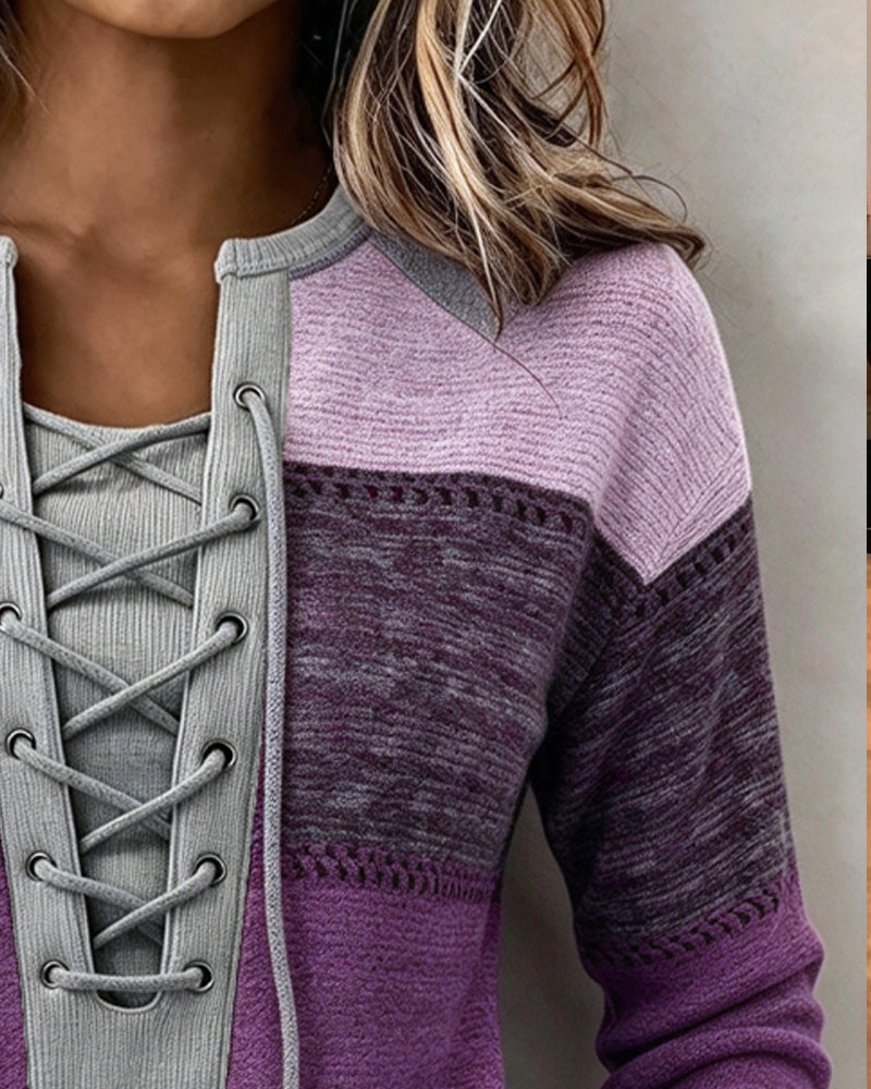 Sweatshirt Bind Stribet Farveblok Figursyet