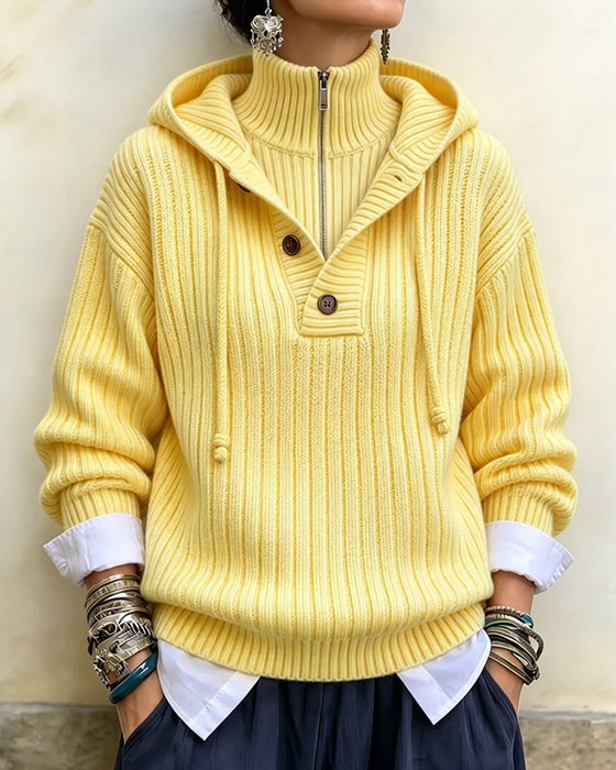 Sweater Halv Lynlås Med Hætte Snøre
