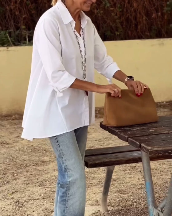 Langærmet Casualskjorte Med Jakkeslag