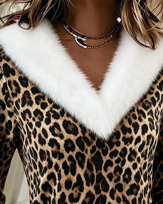 Top V-Hals Pels Krave Leopard