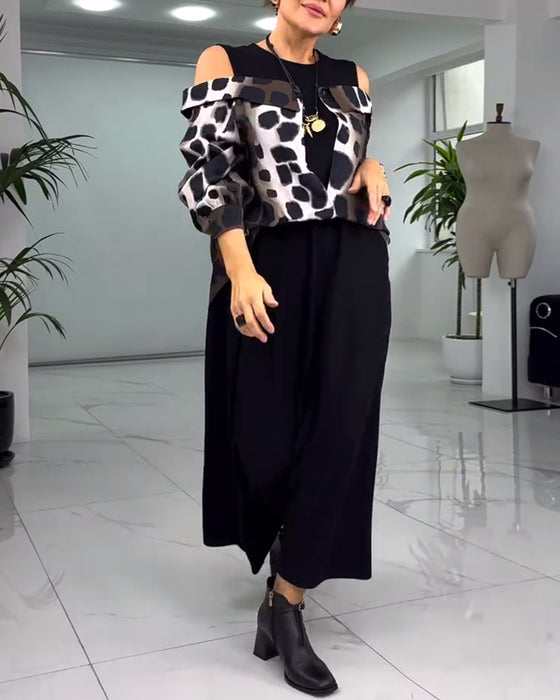 Afslappet kjole med leopardprint og bare skuldre