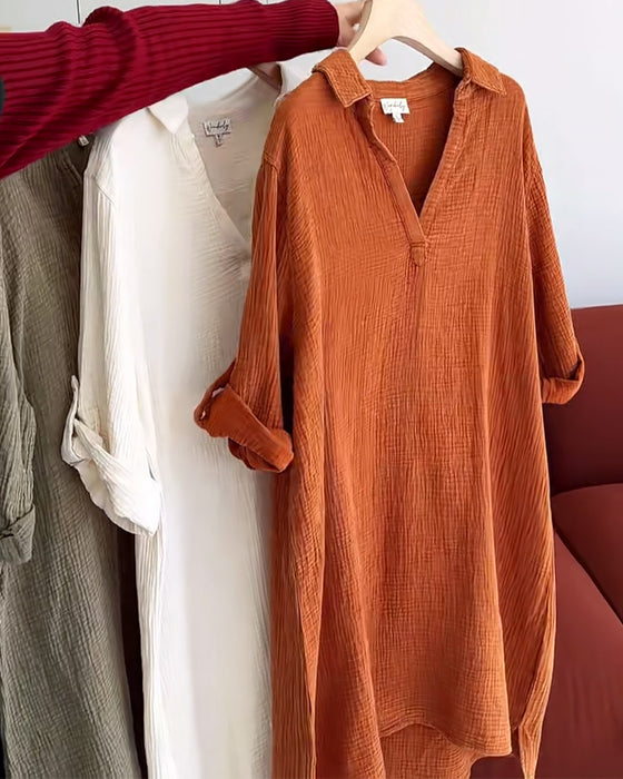 Kjole Langærmet Ensfarvet Enkel Krave