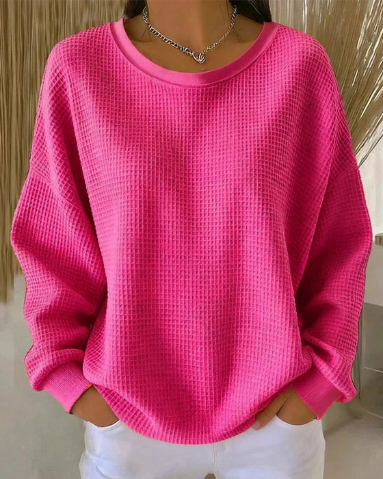 Sweatshirt Ensfarvet Vaffeltekstur Pullover