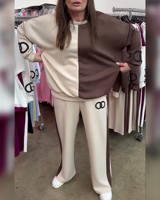 Sæt Kontrastfarve Casual Sweatshirt