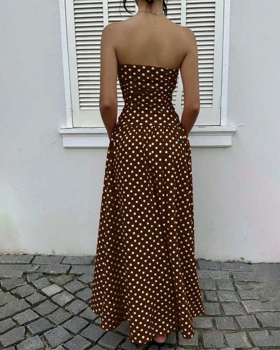 Kjole Prikket Bandeau A-Formet Lang