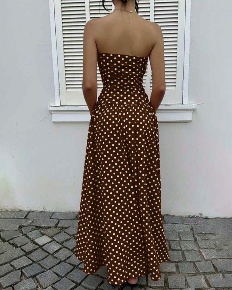 Kjole Prikket Bandeau A-Formet Lang
