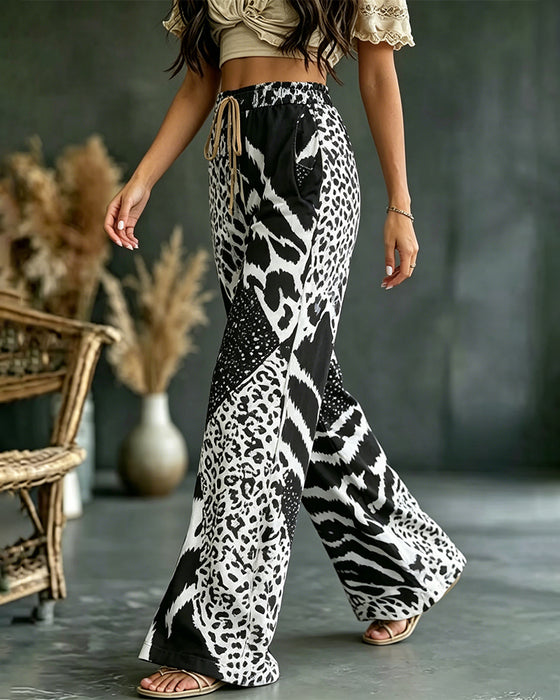 Bukser Leopard Tryk Patchwork Bredt Ben Casual