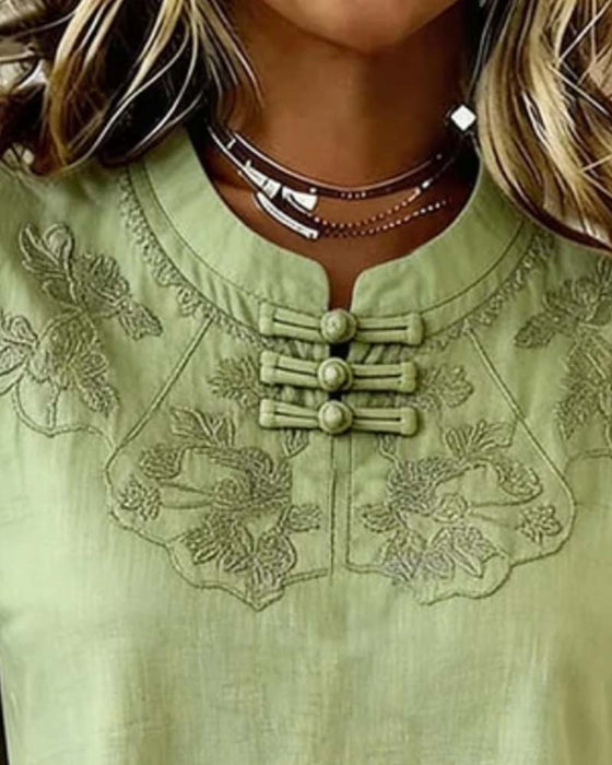Bluse Frog Knap Mandarin Krave Kinesisk Stil