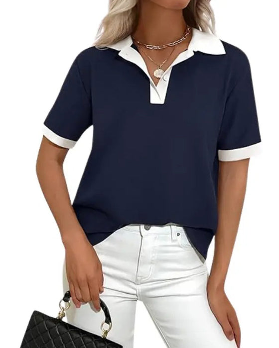 T-Shirt Polo Krave Farveblok Kortærmet