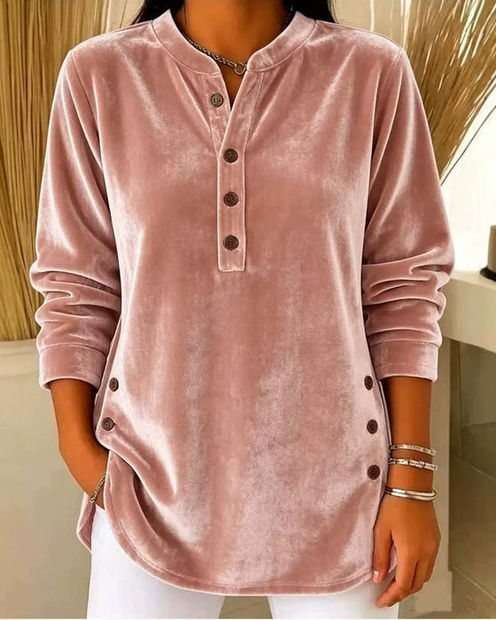 Bluse Afslappet Lang Ærme Henley