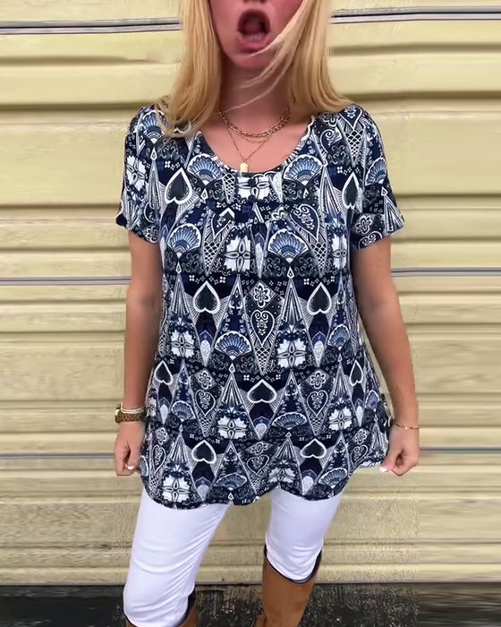 T-shirt med rund hals og print, afslappet retro-print