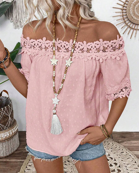 Bluse En-skulder Blonder 3D-blomst