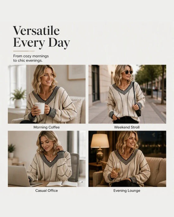 Pullover Trøje Afslappet Loose Fit Stribe