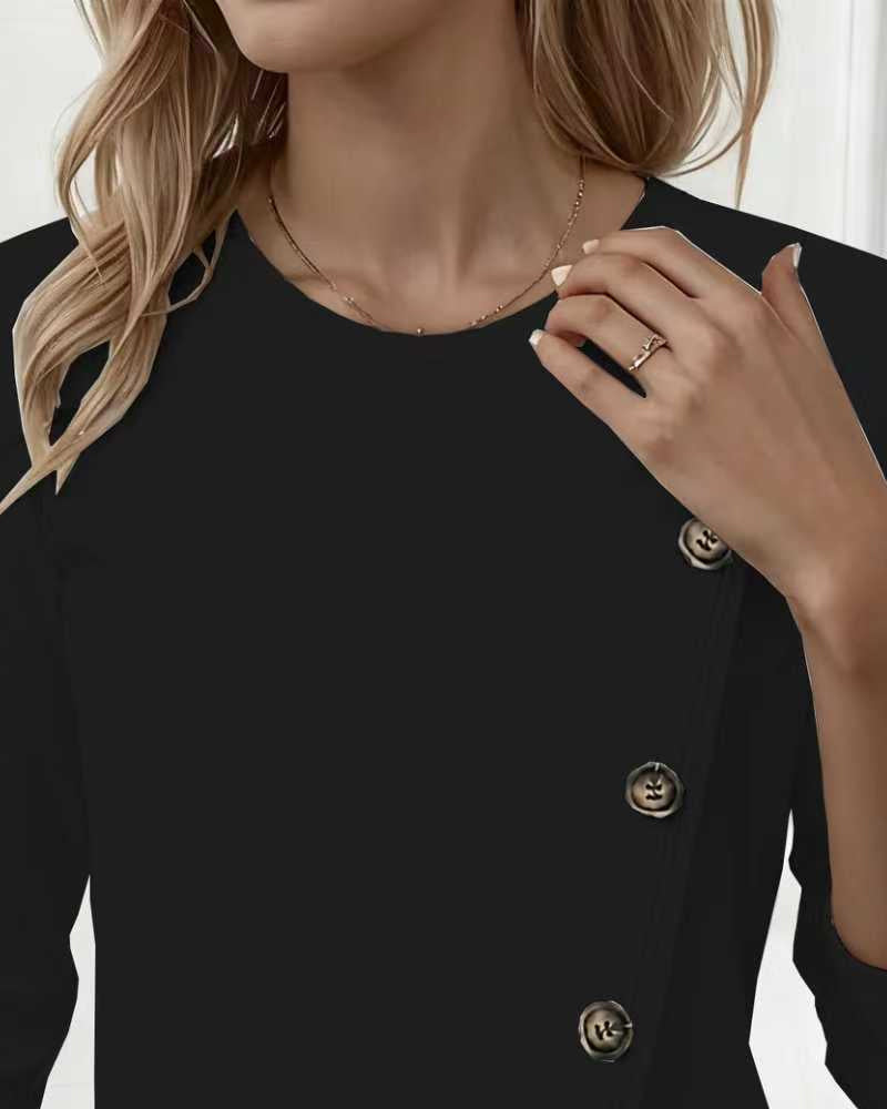 T-Shirt Uregelmæssig Falsk Knap Lang Ærme