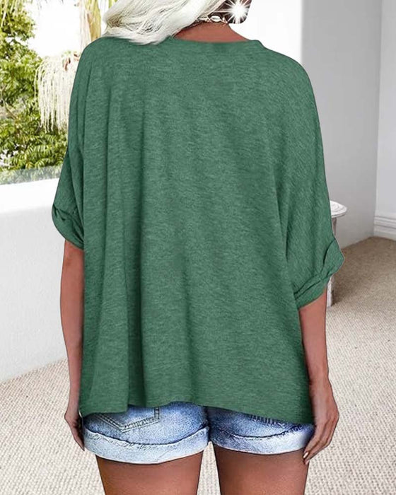 T-Shirt V-Hals Rullet Kant Korte Ærmer Los