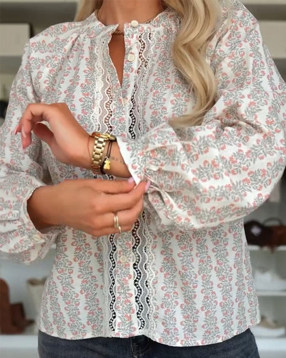 Bluse Knap Blomstret Tryk