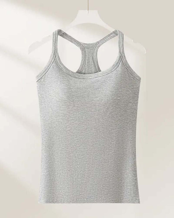 Tanktop Indbygget Bh Ribstrikket Ensfarvet