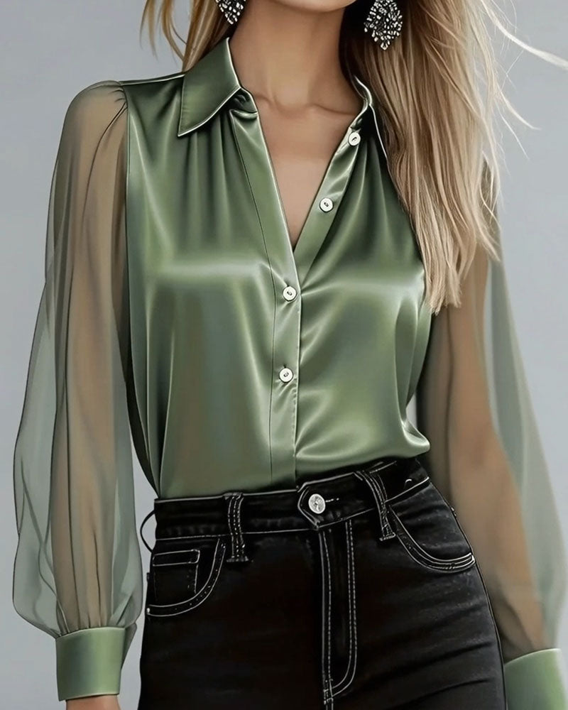 Skjorte Jakkeslag Net Patchwork Langærmede