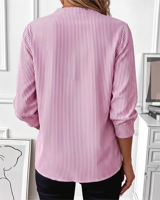 Bluse Stribet Patchwork Lynlås Op