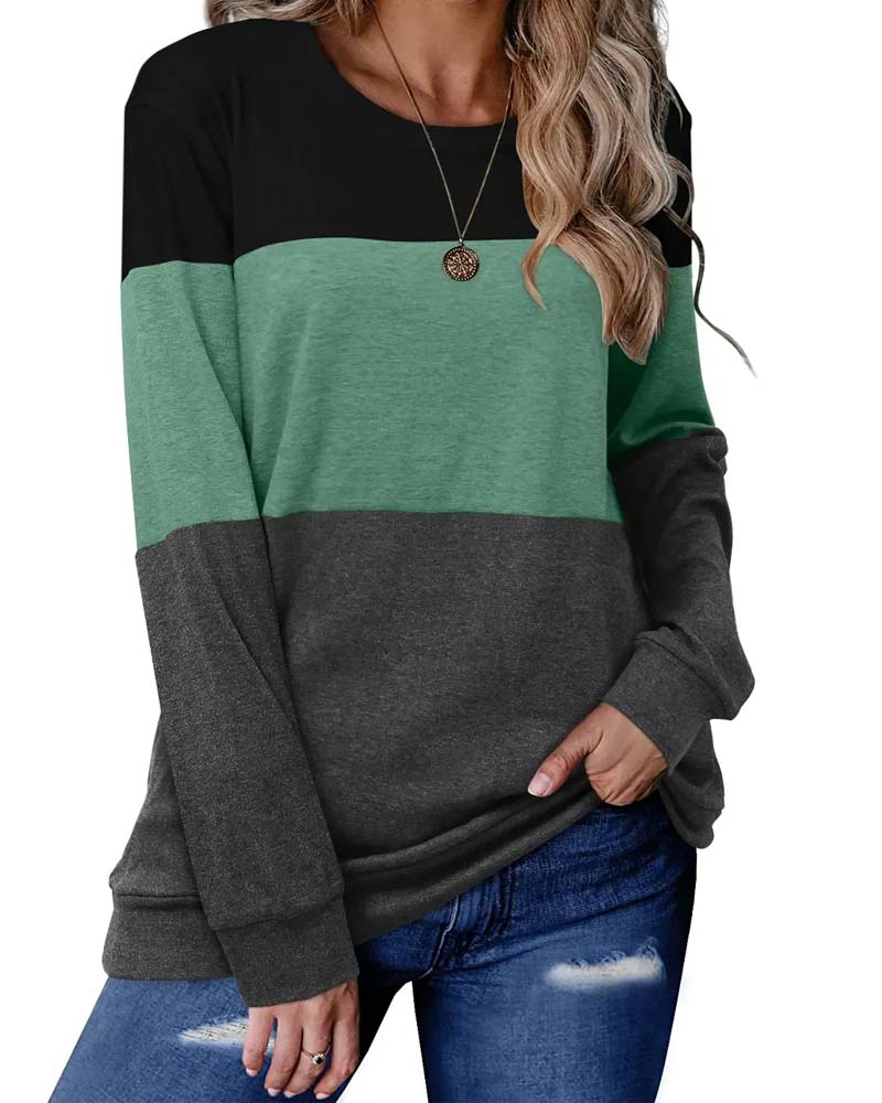 Top Trefarvet Patchwork Lang Ærme