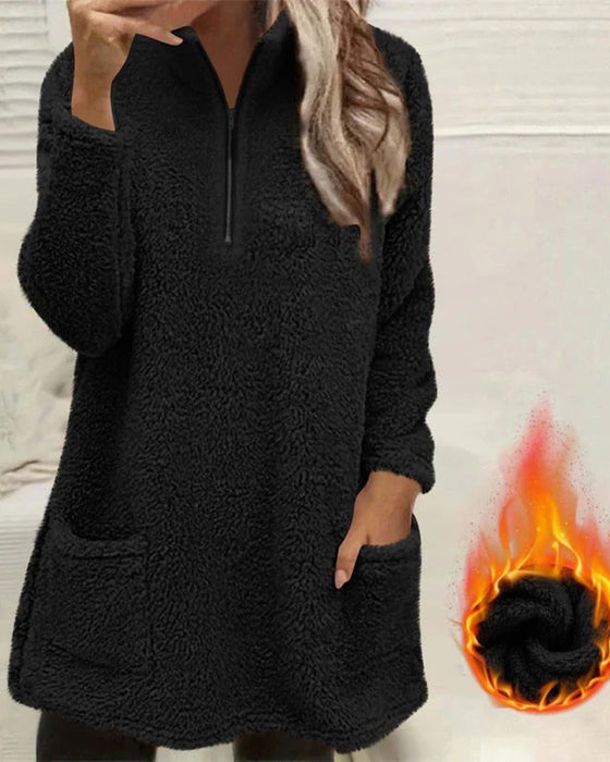 Sweatshirt Ensfarvet Stående Krave