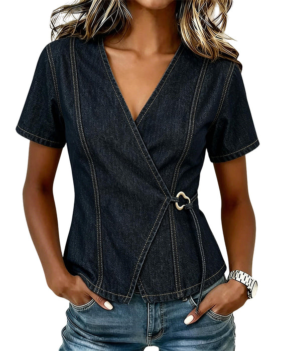 Bluse Uregelmæssig Lace-Up Denim