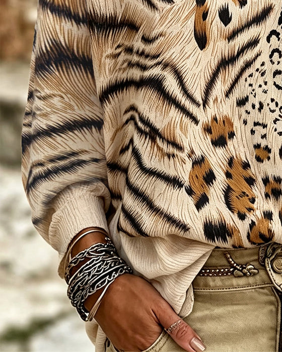 Bluse Rundhalset Leopard Lang Ærme