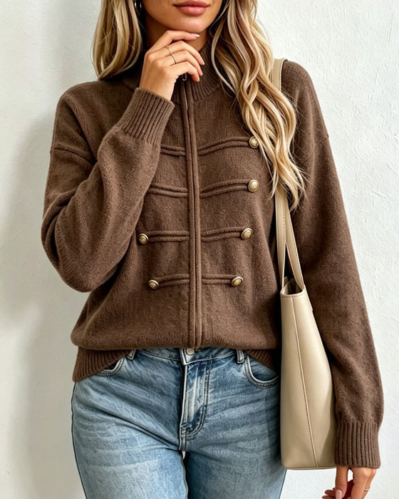Cardigan Mandarin Krave Mode Lynlås Strikket