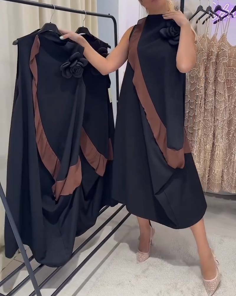 Kjole 3D Kronblad Flæse Farvekontrast Ærmeløs