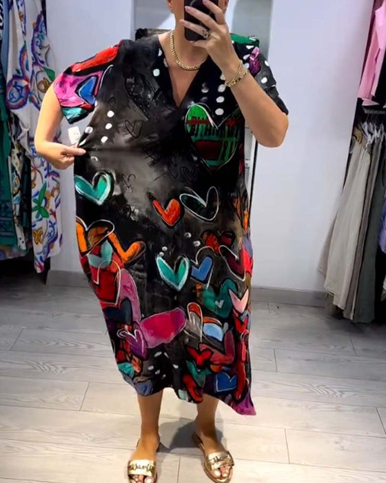 Kjole med hjerter i afslappet pasform