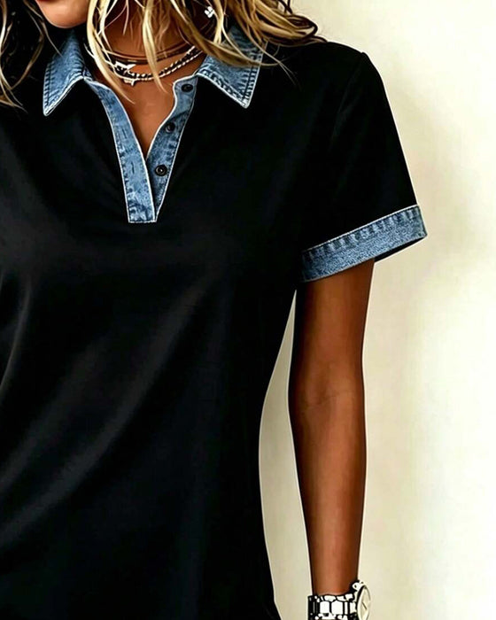 Kjole Denim Paneler Farveblok Lige