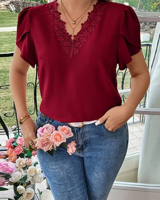 Bluse V-Udskæring Ensfarvet Pufærme