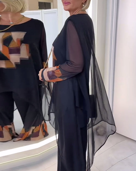 Jakkesæt Elegant Langærmet Printet Brede Ben