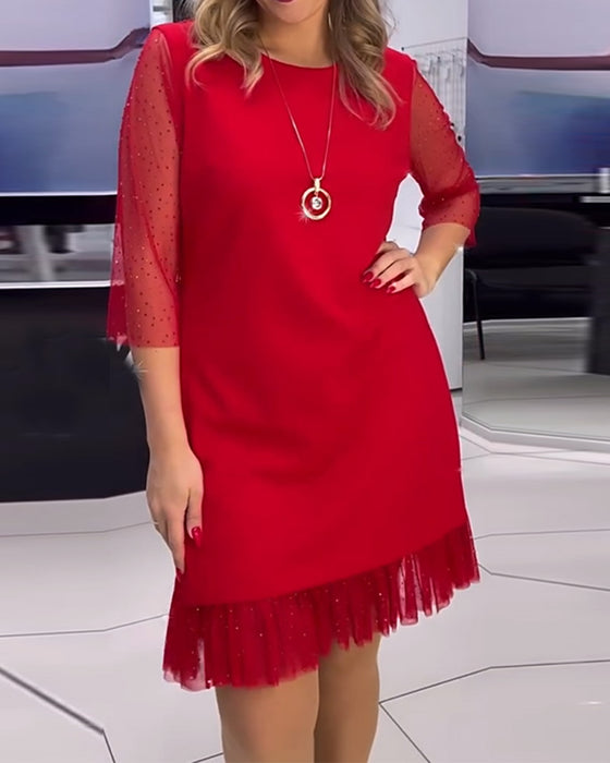 Kjole ensfarvede mesh-syninger pailletter