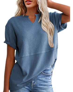 T-Shirt Indsnævret Talje Patchwork V-Udskæring Pullover