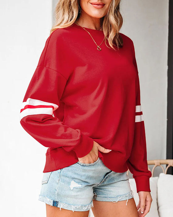 Farveblok Langærmet Rundhalset Sweatshirt
