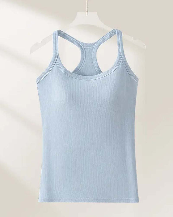 Tanktop Indbygget Bh Ribstrikket Ensfarvet
