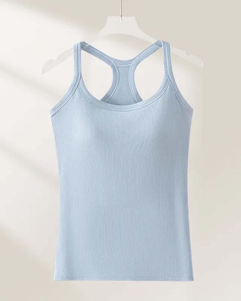 Tanktop Indbygget Bh Ribstrikket Ensfarvet