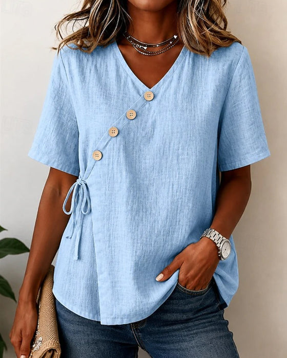 Bluse V-Hals Knap Kryds Slips