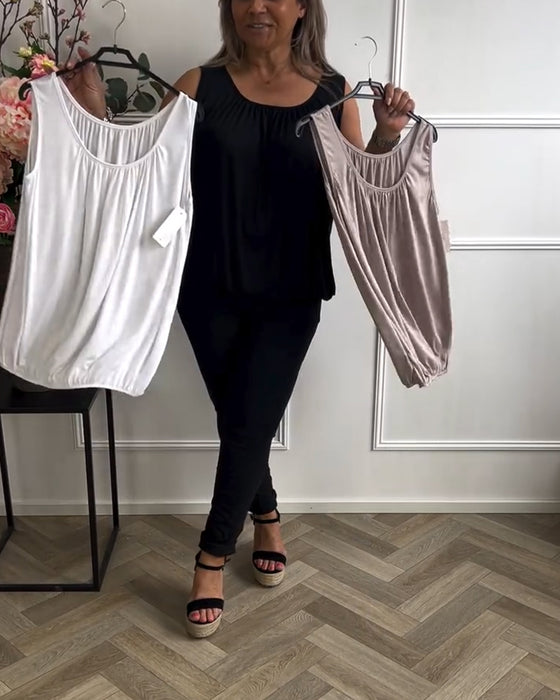 Top Uden Ærmer Ensfarvet Plisseret