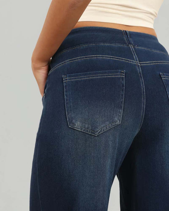 Bukser Elastisk Talje Denim Brede Ben