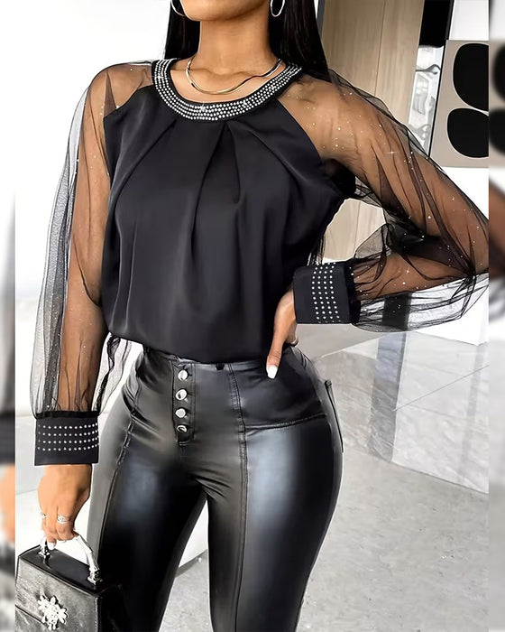 Bluse Varm Rinsten Mesh Langærmede Modne