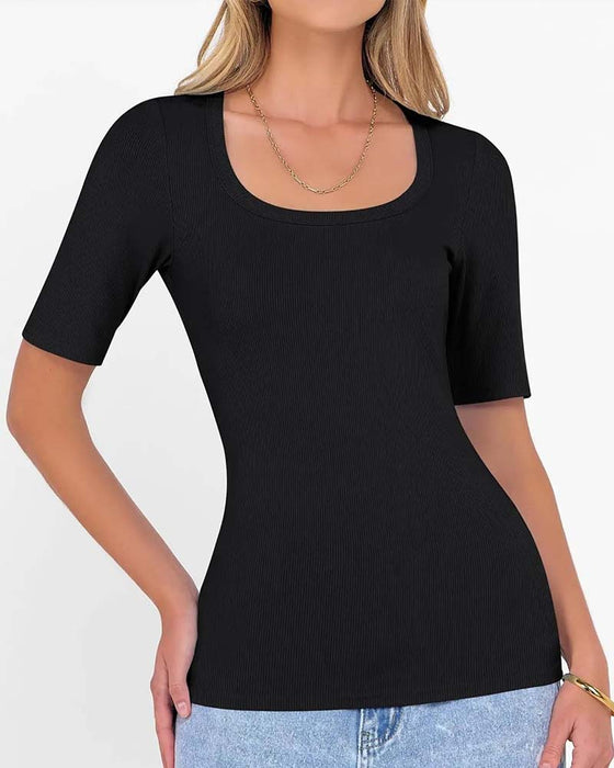 T-Shirt Slim Fit U-Hals Halværme