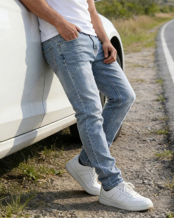 Jeans Herre Afslappet Ensfarvet