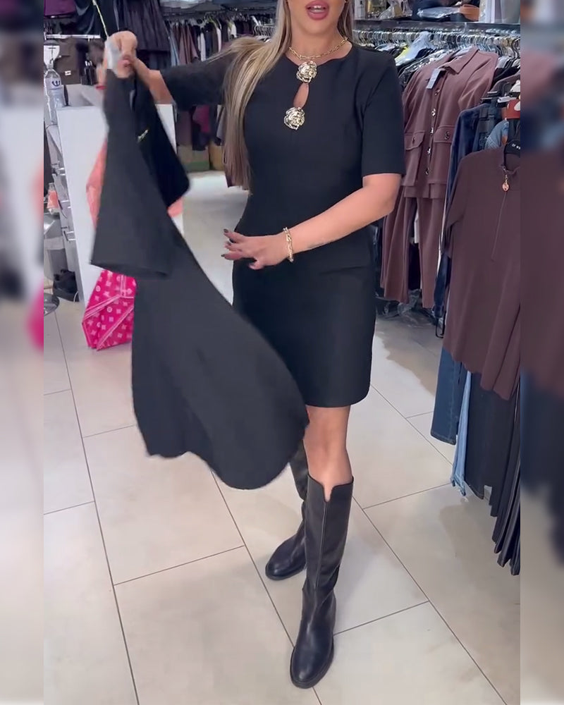 Kjole Metalspænde Tætsiddende Kortærmet